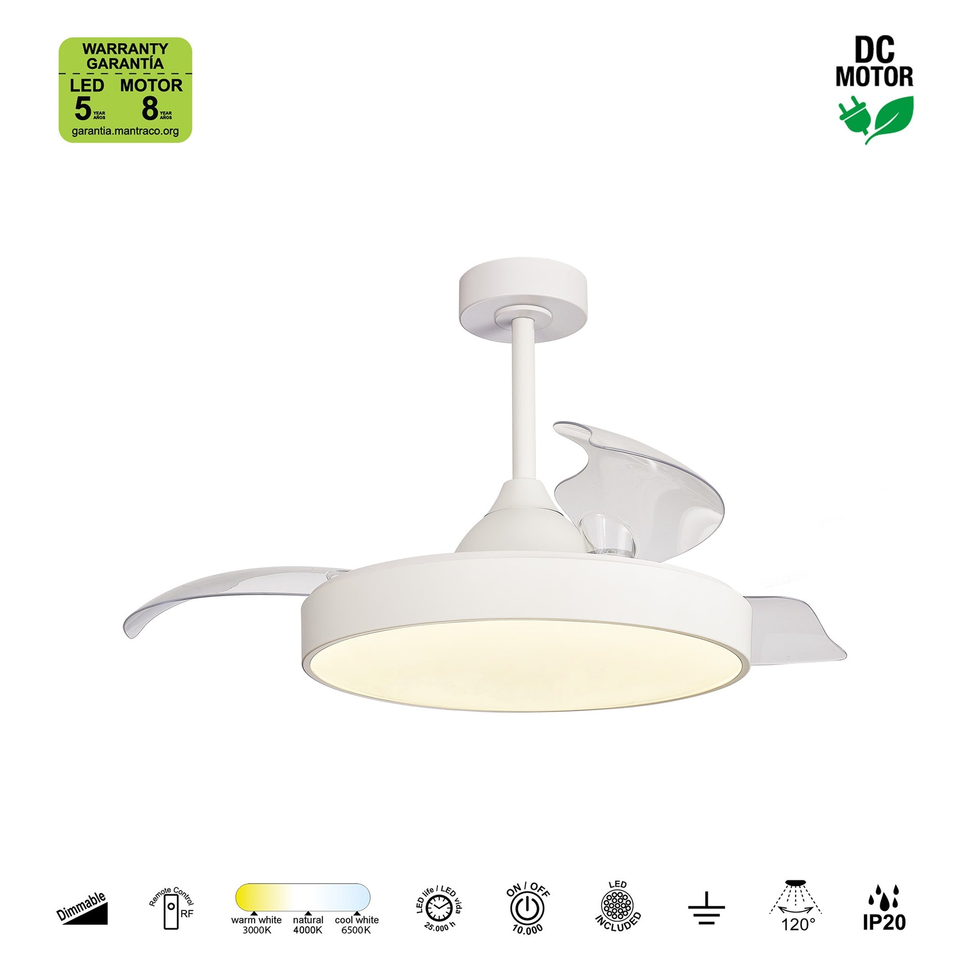 ALASKA * Ventilador Blanco LED 50W-2700K-5000K