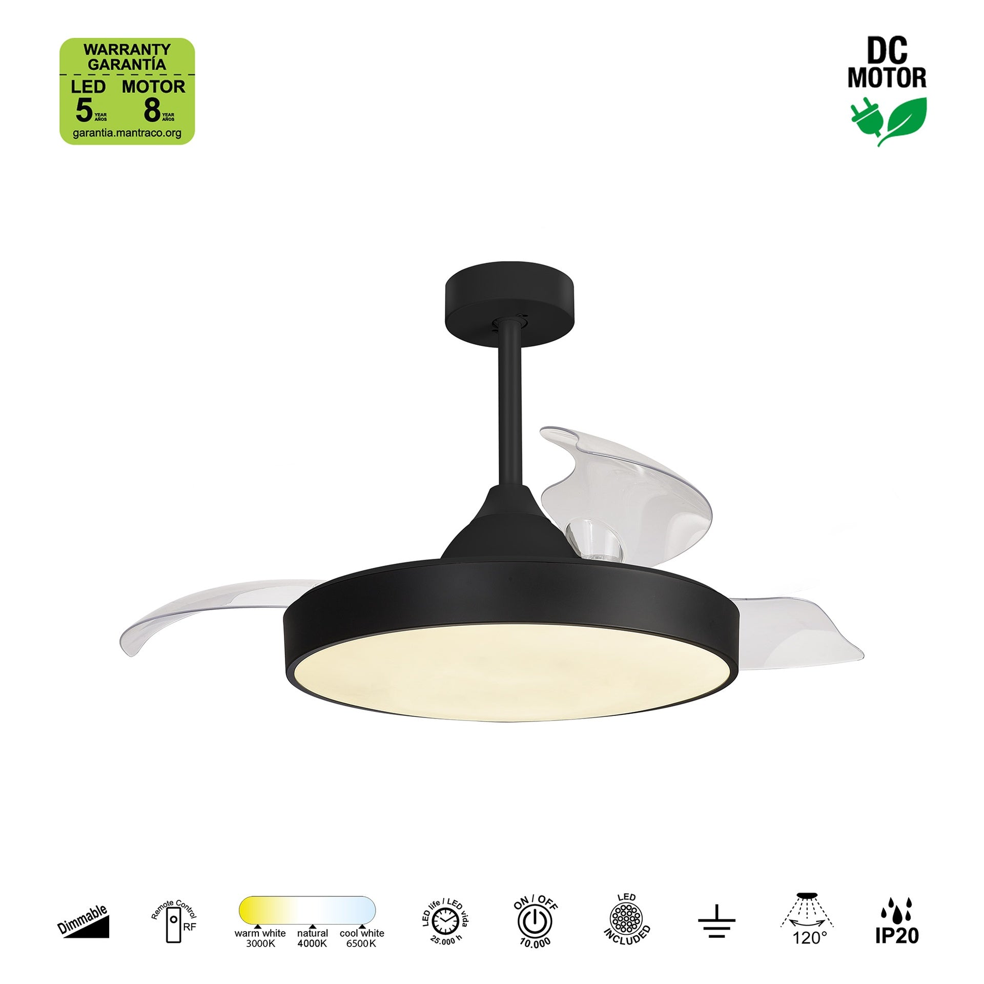 ALASKA * Ventilador Negro LED 50W-2700K-5000K