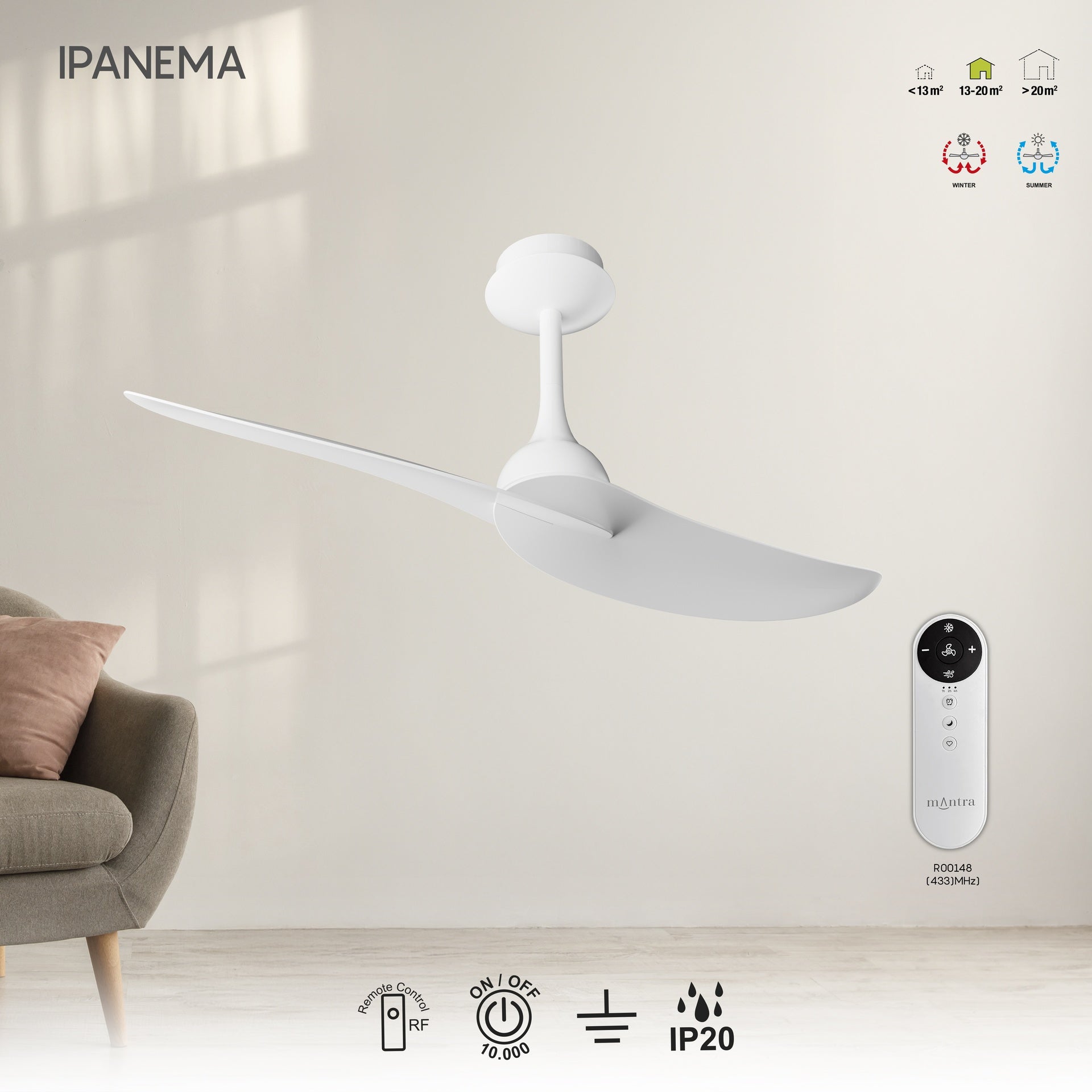IPANEMA * VENTILADOR - BLANCO - 2 PALAS