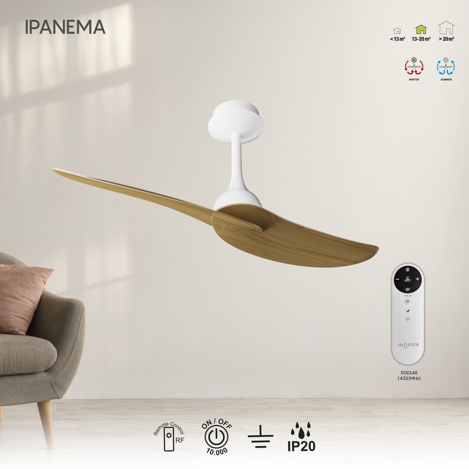 IPANEMA * VENTILADOR - BLANCO/MADERA - 2 PALAS