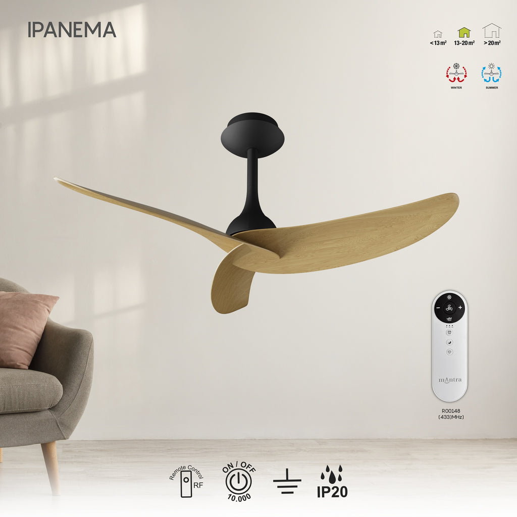IPANEMA * VENTILADOR - NEGRO+MADERA - 3 PALAS
