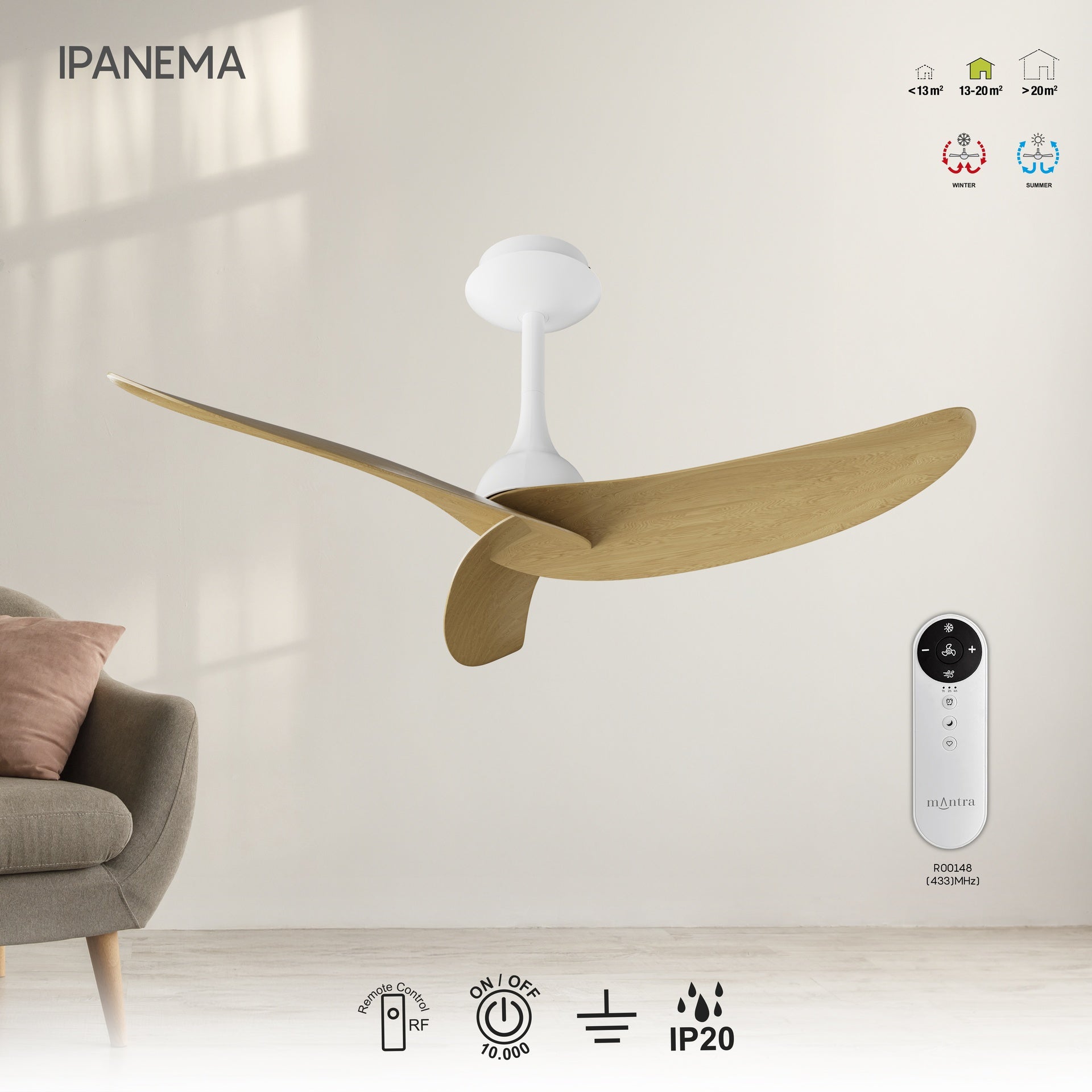 IPANEMA * VENTILADOR - BLANCO/MADERA - 3 PALAS