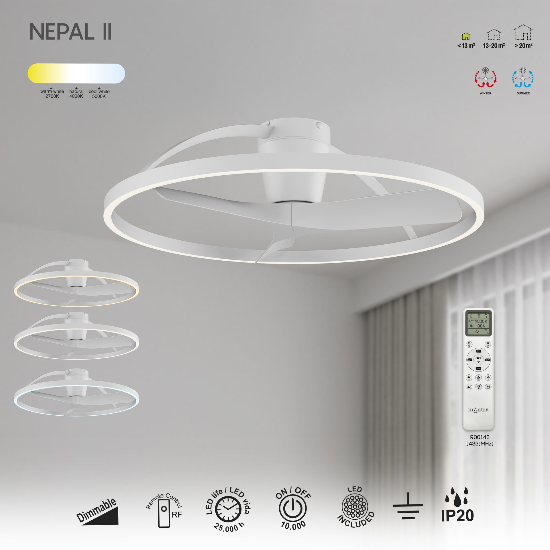 NEPAL II * VENTILADOR / PLAFON LED - BLANCO