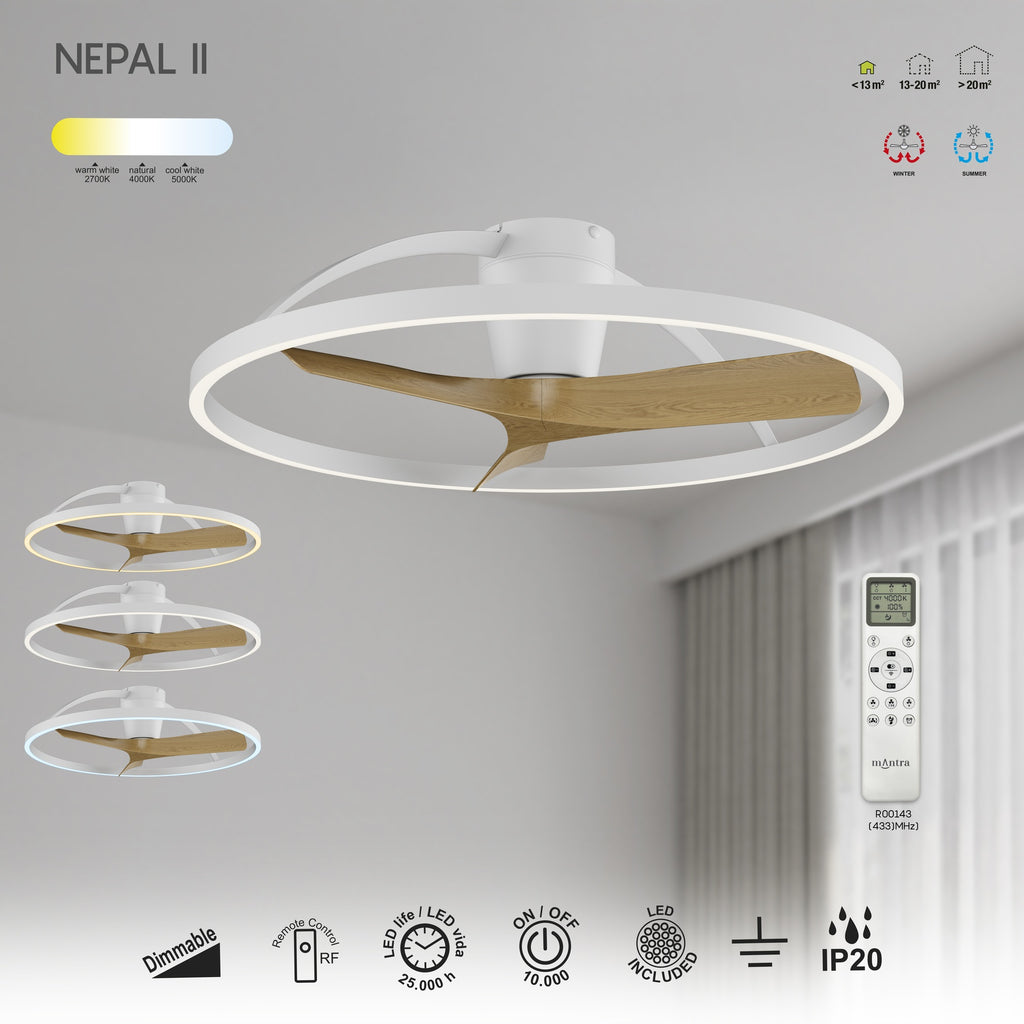 NEPAL II * VENTILADOR / PLAFON LED - BLANCO / MADERA