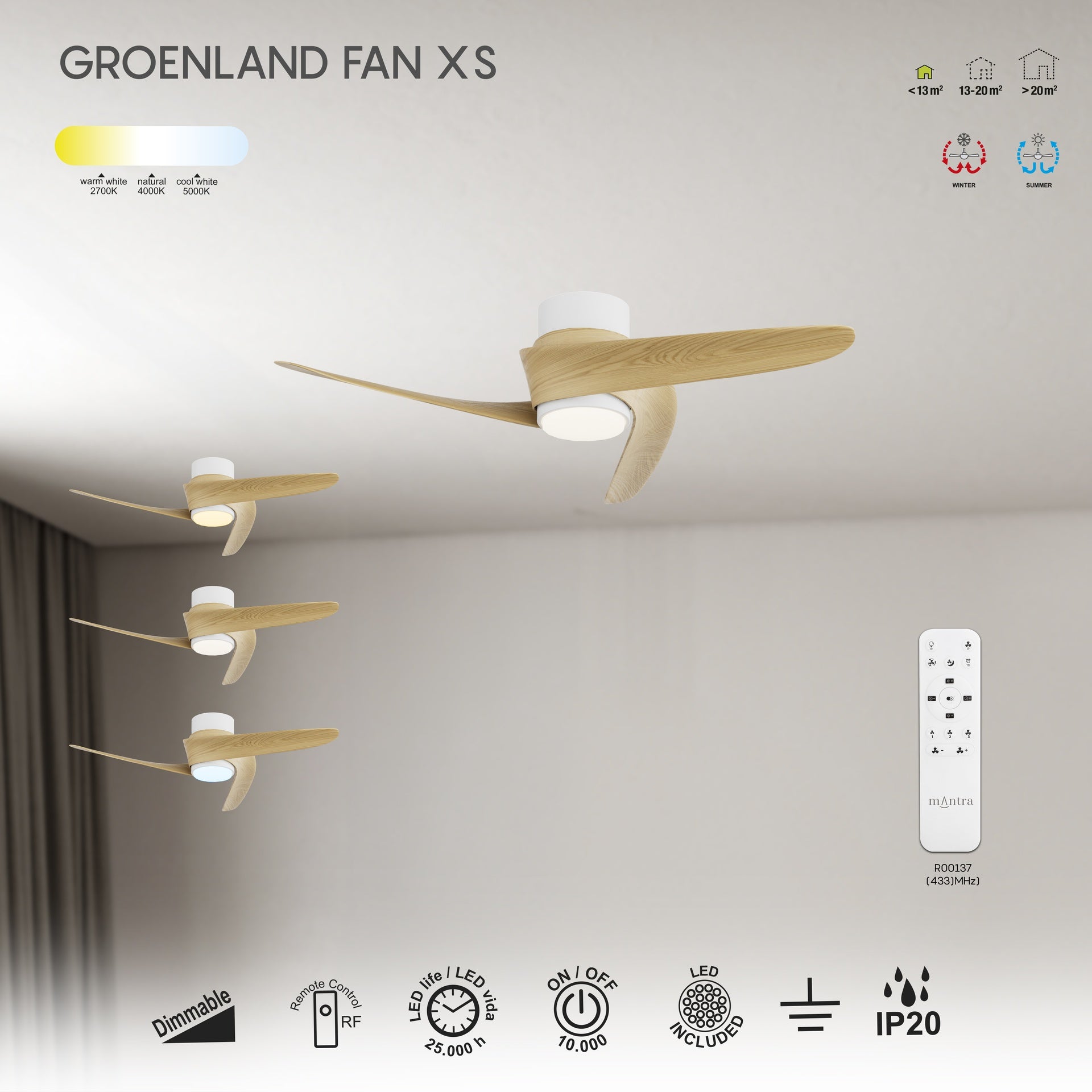 GROENLAND XS * PLAFON / VENTILADOR - MADERA