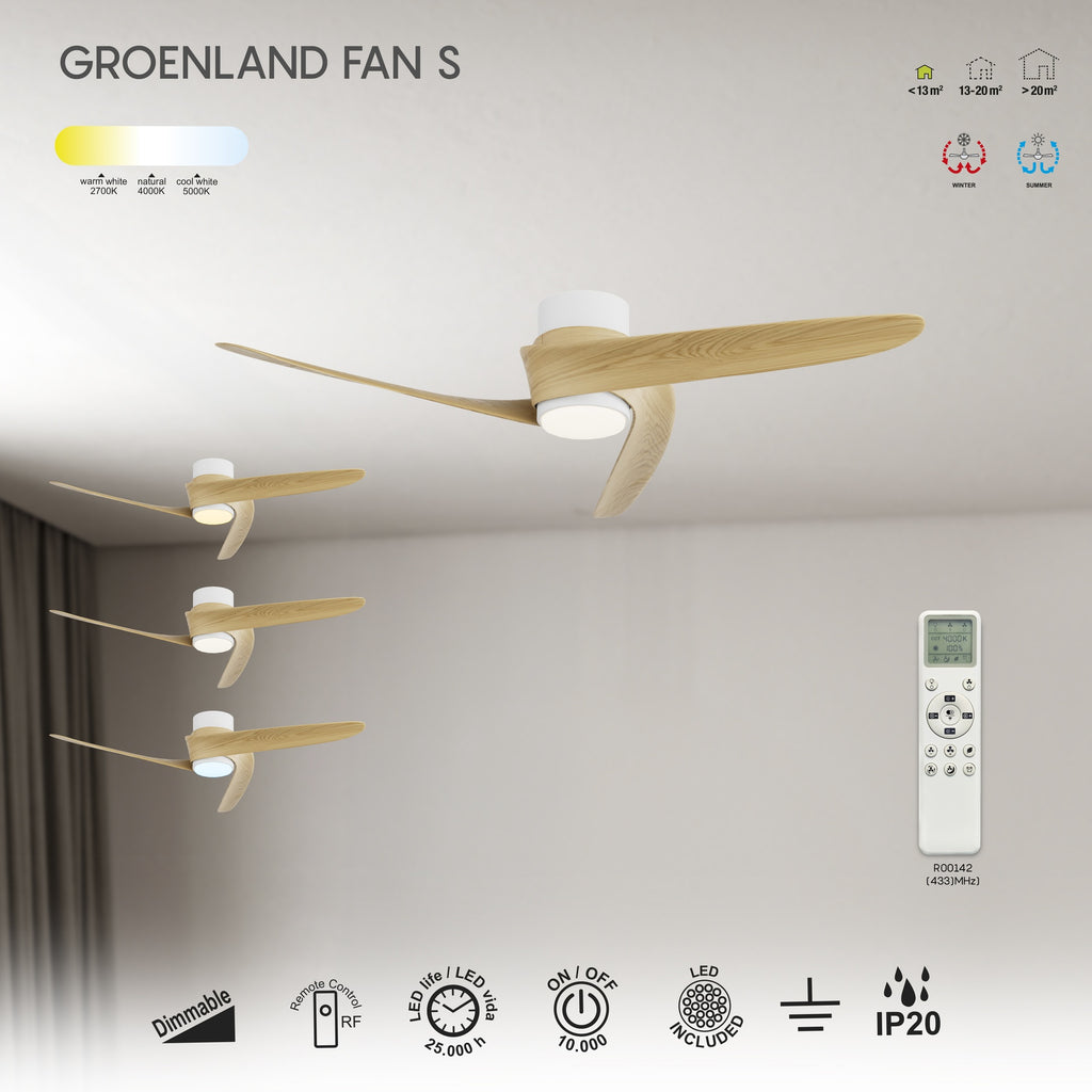 GROENLAND S* PLAFON / VENTILADOR - BLANCO/MADERA