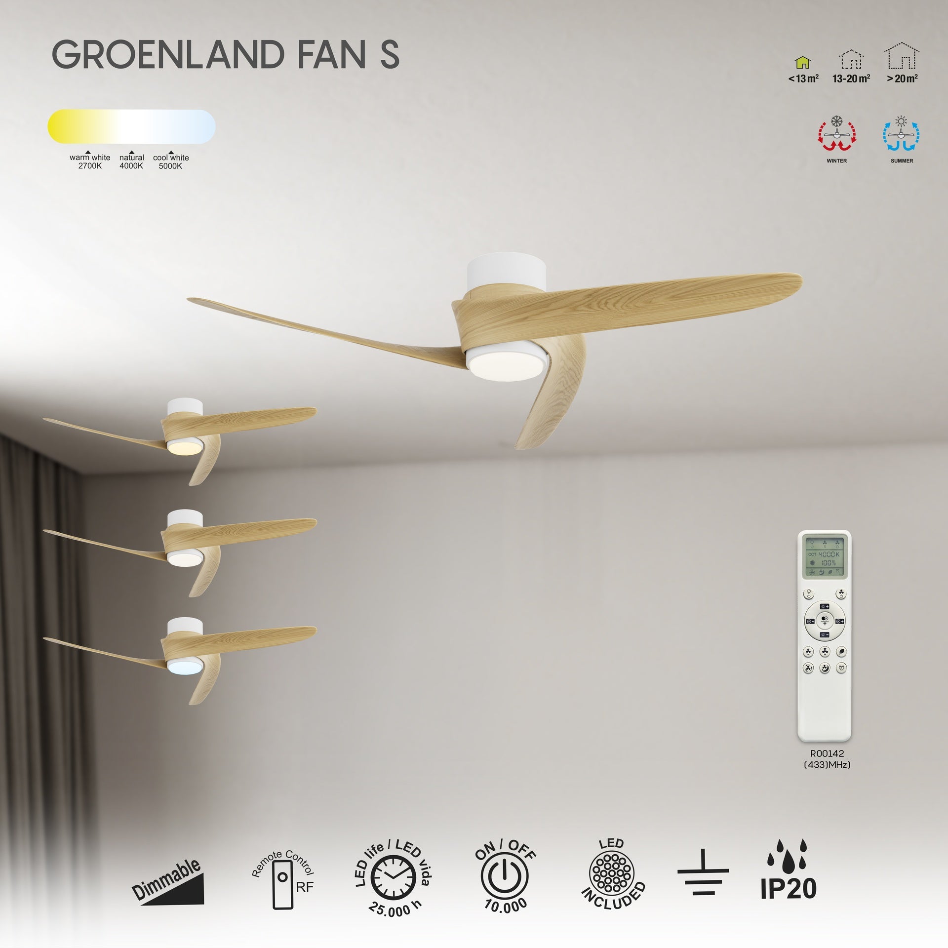 GROENLAND S* PLAFON / VENTILADOR - BLANCO/MADERA
