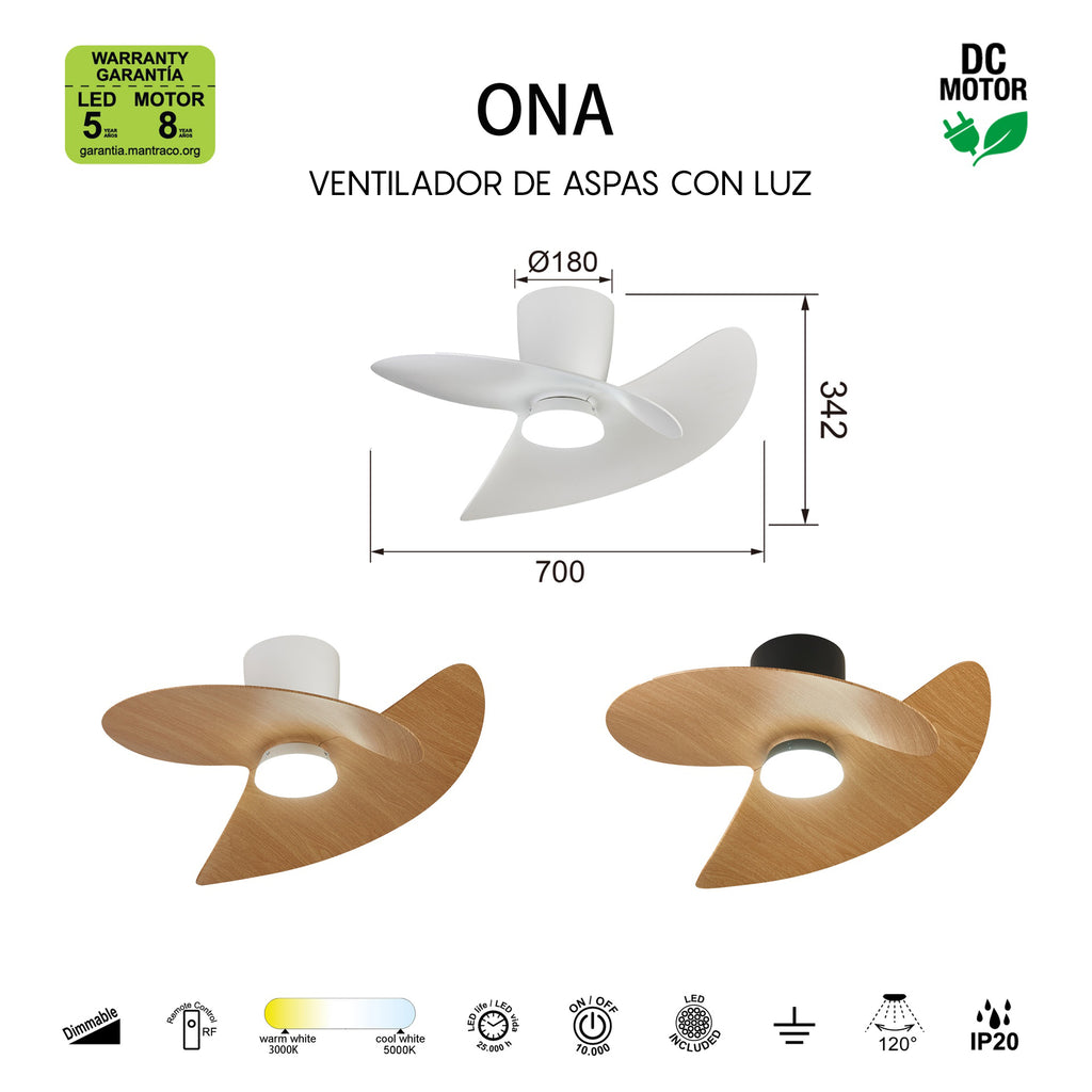 ONA * PLAFON / VENTILADOR - BLANCO-MADERA