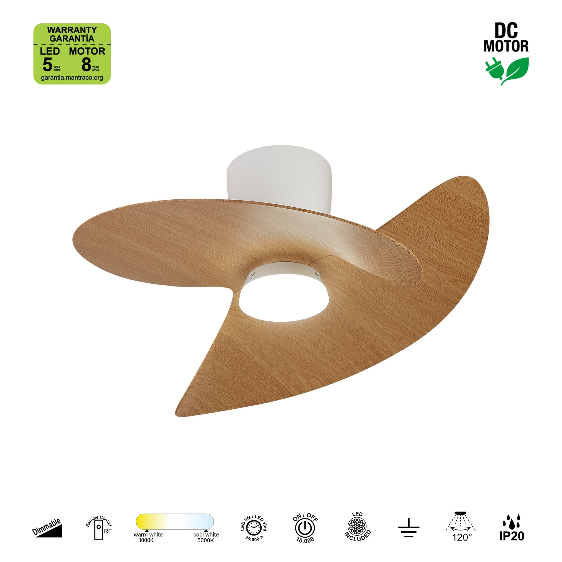 ONA * PLAFON / VENTILADOR - BLANCO-MADERA