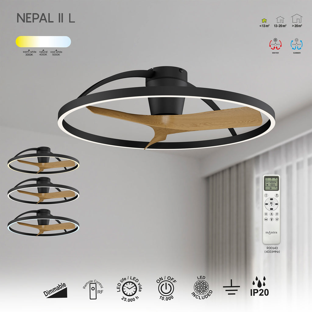NEPAL II *PLAFON / VENTILADOR - NEGRO-MADERA - GRANDE