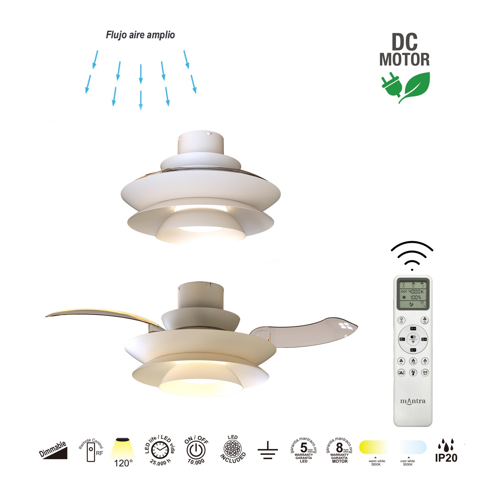 ACONCAGUA * Plafon/Ventilador Led - Blanco