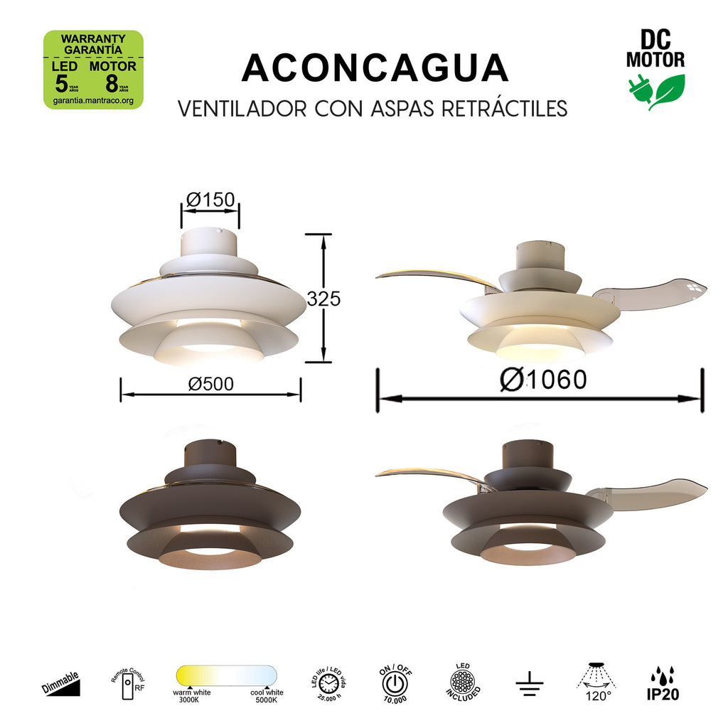 ACONCAGUA * Plafón/Ventilador Led - Cafe