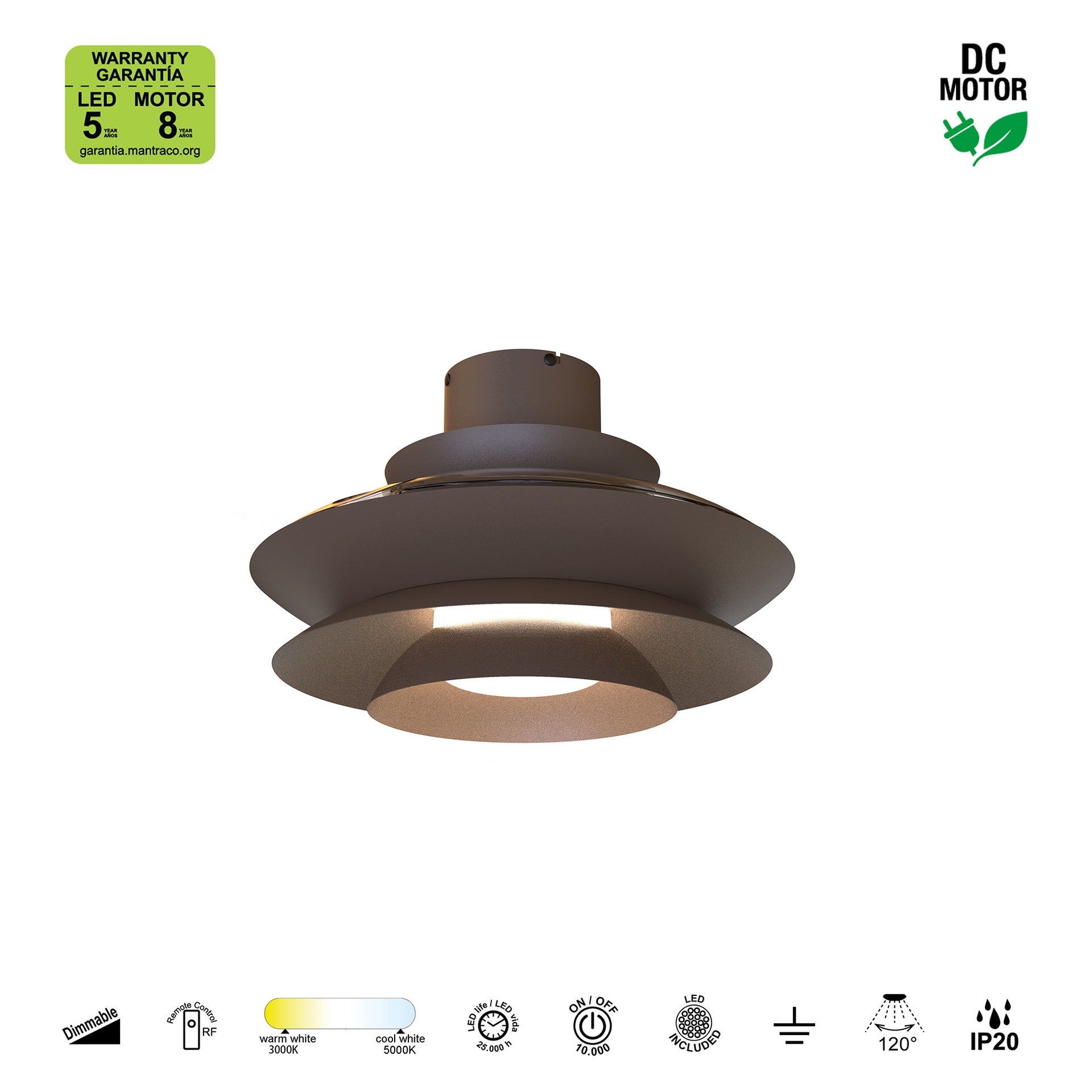 ACONCAGUA * Plafón/Ventilador Led - Cafe