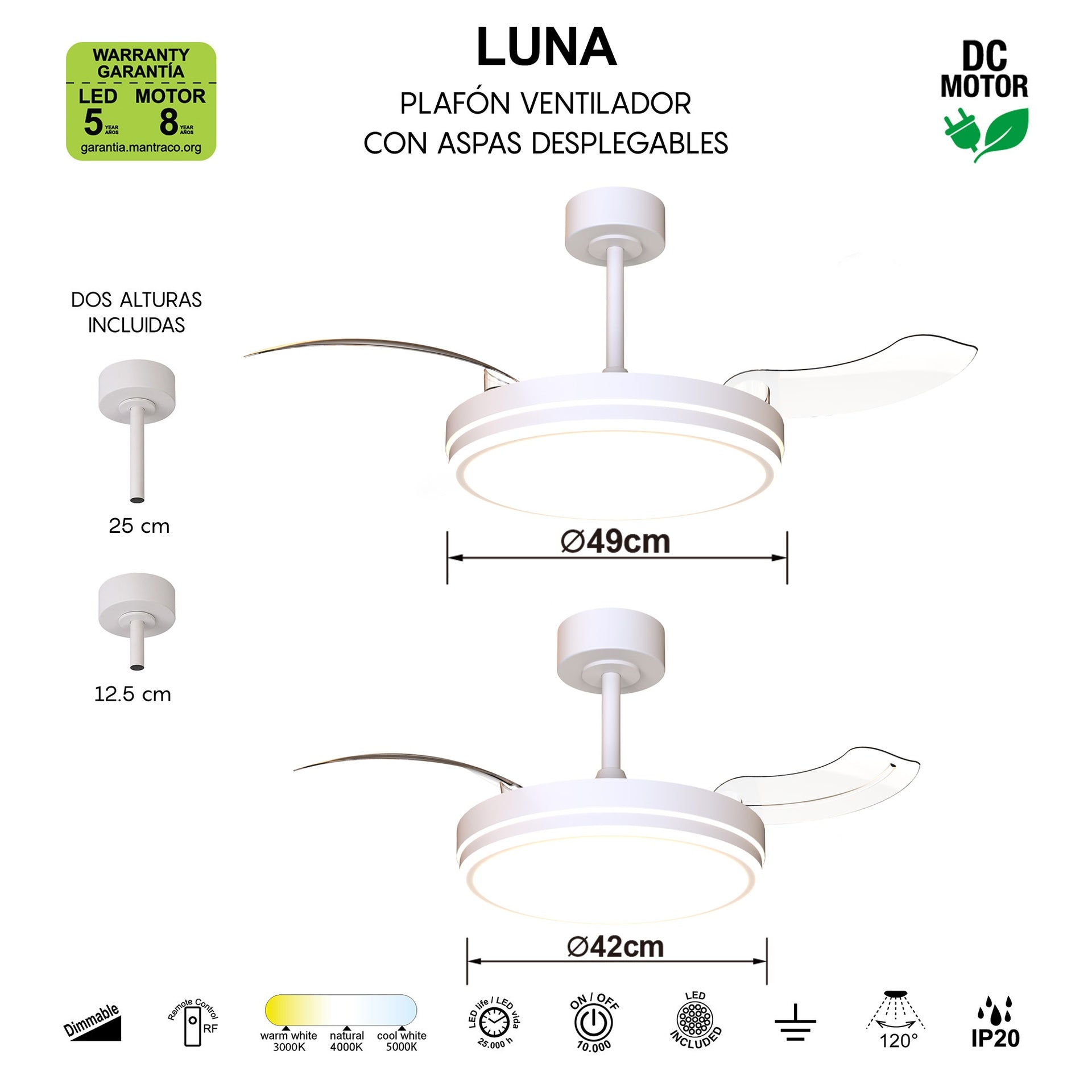 LUNA S * VENTILADOR PEQUEÑO LED - BLANCO